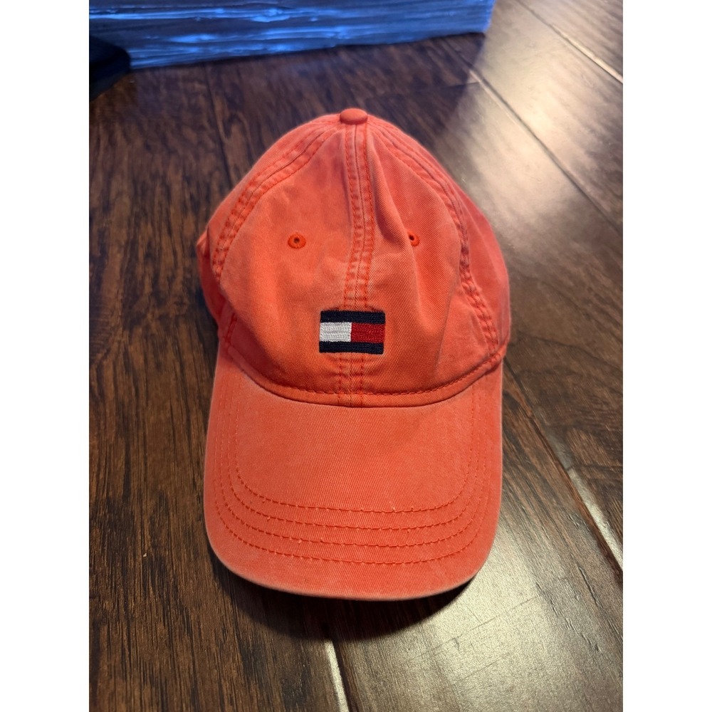 Vintage Tommy Hilfiger Flag Logo Dad Hat Coral Orange Adjustable Strapback Cap